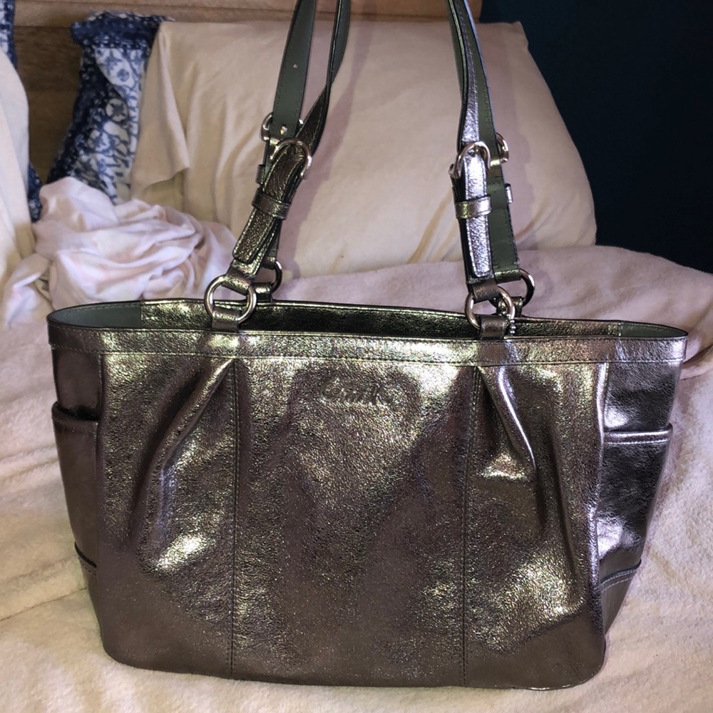 Silver metallic authentic Coach bag